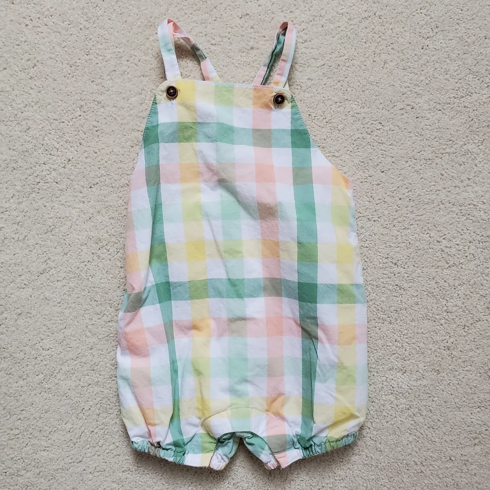 Janie and Jack Baby Overall Romper in Faded Jade Plaid sz6-12m